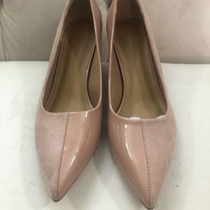 New pink patent and suede pumps